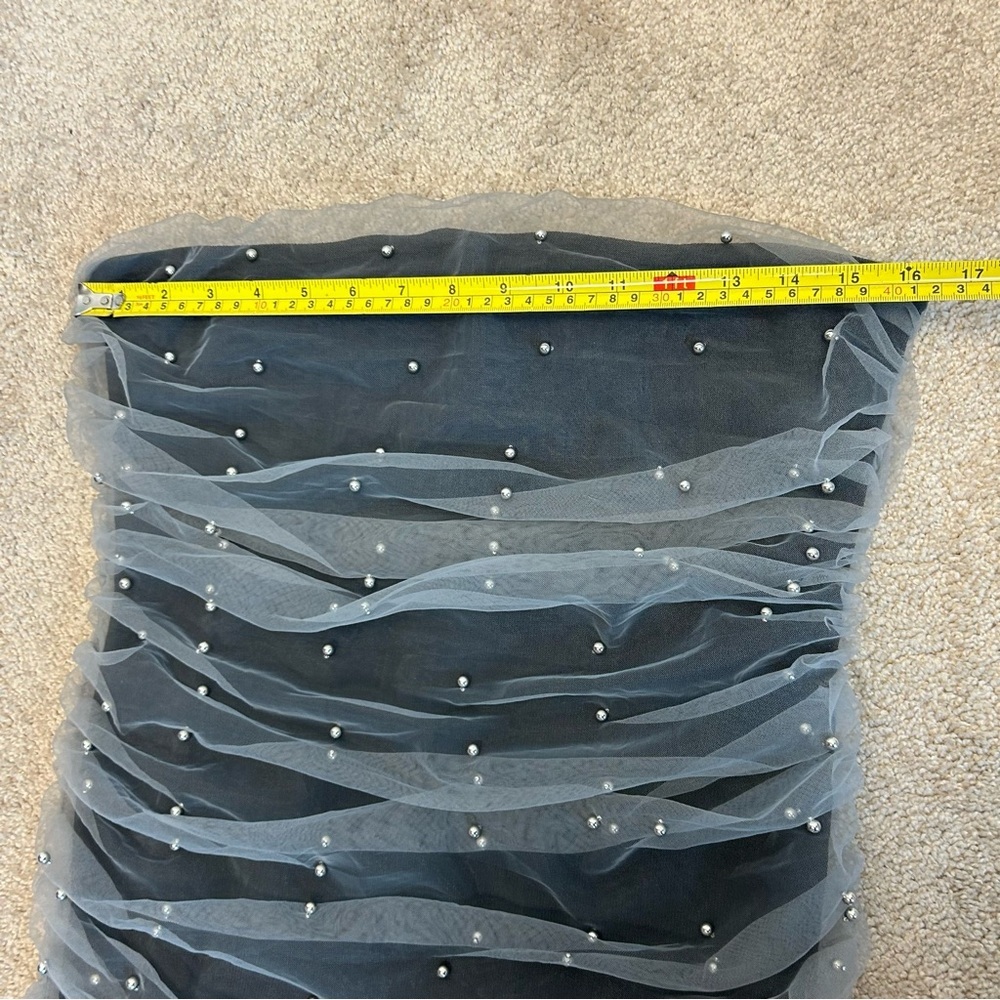 Zara gray strapless gathered draped ruched mesh tulle pearl embellished dress L - Picture 9 of 15